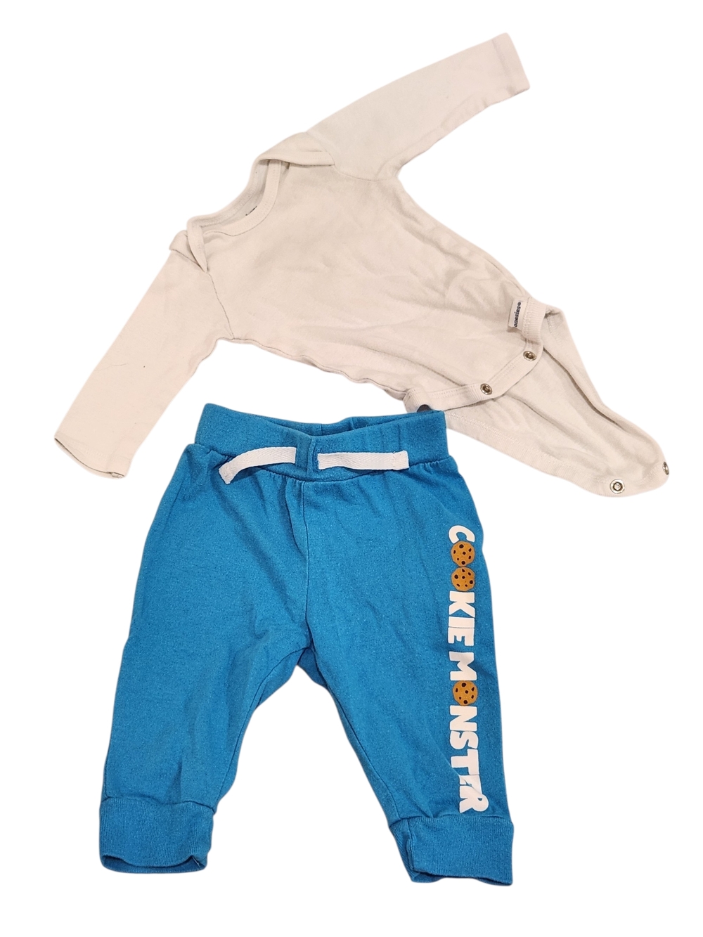 0-3 Month Blue "Cookie Monster" Joggers with Cream Bodysuit